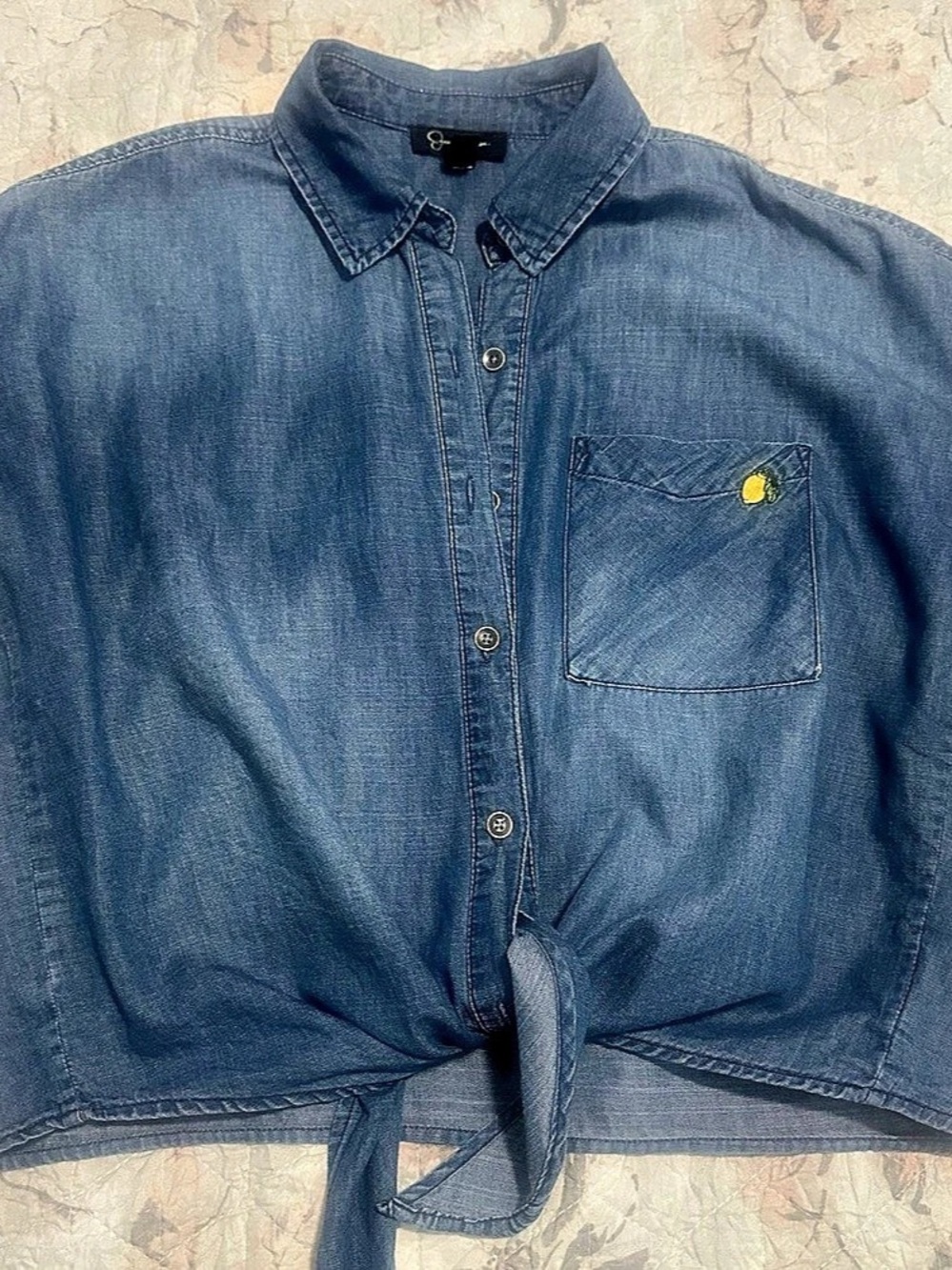 Jessica Simpson Denim Tie-Front Short Sleeve Shirt Size Medium